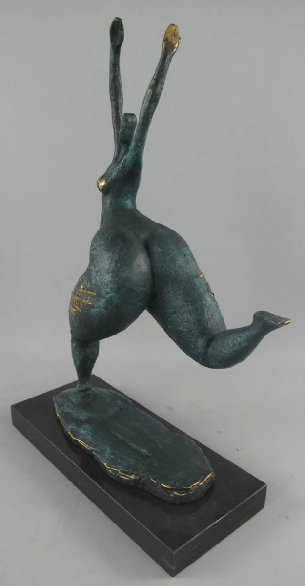 Luxus Bronze Deko Skulptur Tänzerin Türkis / Gold / Schwarz 35 x 15 x H. 48 cm - Abstrakte Bronze Deko Figur mit Marmorsockel - Schreibtisch Deko - Deko Accessoires