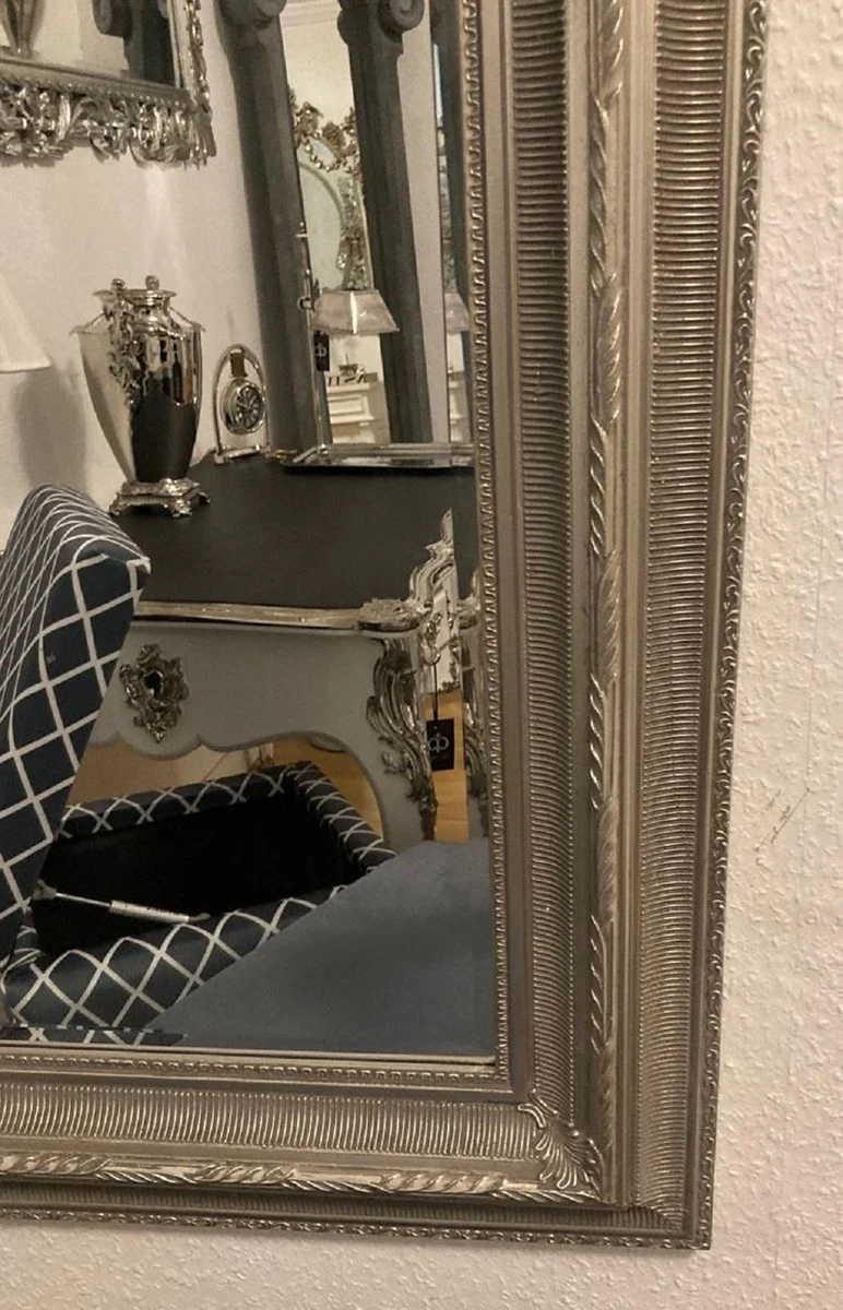 Barock Spiegel Silber - Rechteckiger Wandspiegel im Barockstil - Handgefertigter Barock Garderoben Spiegel - Barock Möbel - Barock Interior - Edel & Prunkvoll