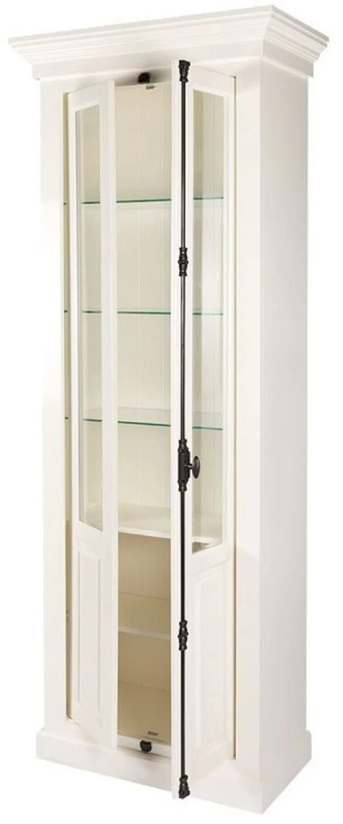 Landhausstil Vitrine Weiß 95 x 45 x H. 242 cm - Vitrinenschrank mit 2 Türen - Massivholz Schrank - Landhausstil Möbel