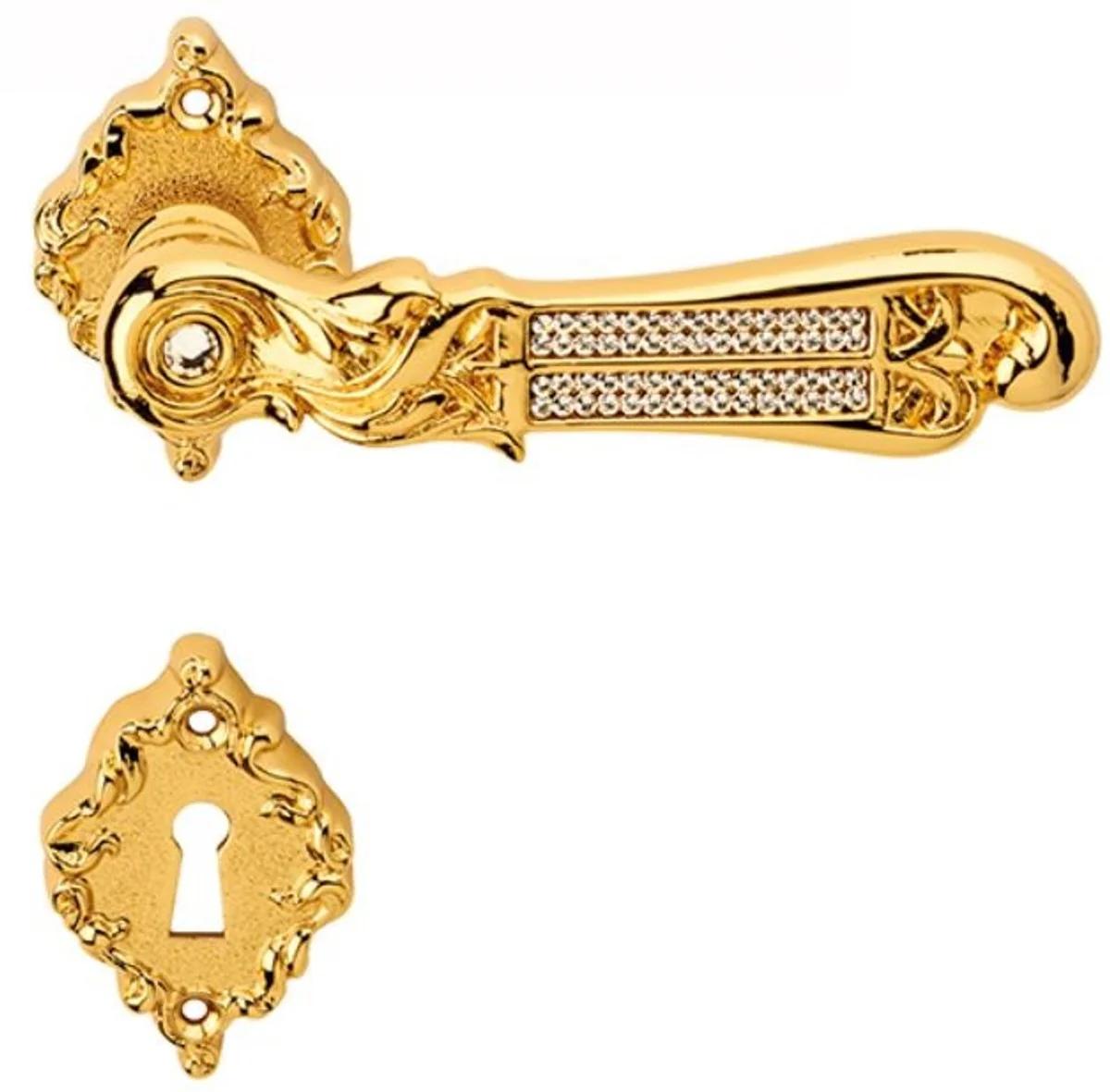 Luxus Barock Türklinken Set Gold 14 x H. 6,5 cm - Türgriff Set mit Swarovski Kristallglas