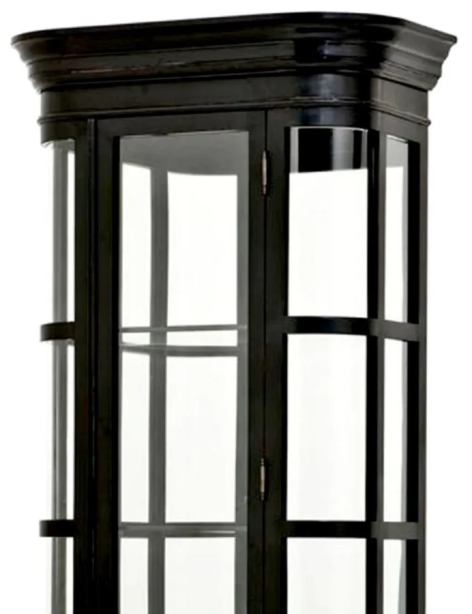 Luxus Vitrine Schwarz 87,5 x 44,5 x H. 238 cm - Ovaler Massivholz Vitrinenschrank mit Glastür und Glasregalen - Luxus Möbel - Luxus Qualität