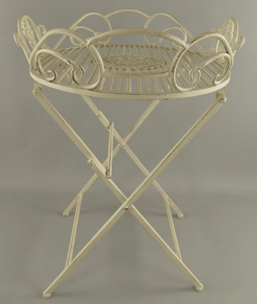 Jugendstil Garten Beistelltisch Rustikal Weiß 63 x 48 x H. 70 cm - Klappbarer Garten Metall Tisch - Barock & Jugendstil Garten Möbel