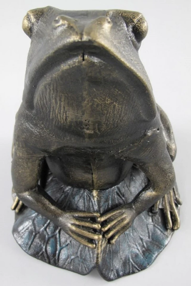 Deko Skulptur Frosch auf Teichblatt Antik Messing H. 28 cm - Garten & Terassen Metall Dekofigur - Garten & Terassen Deko Accessoires