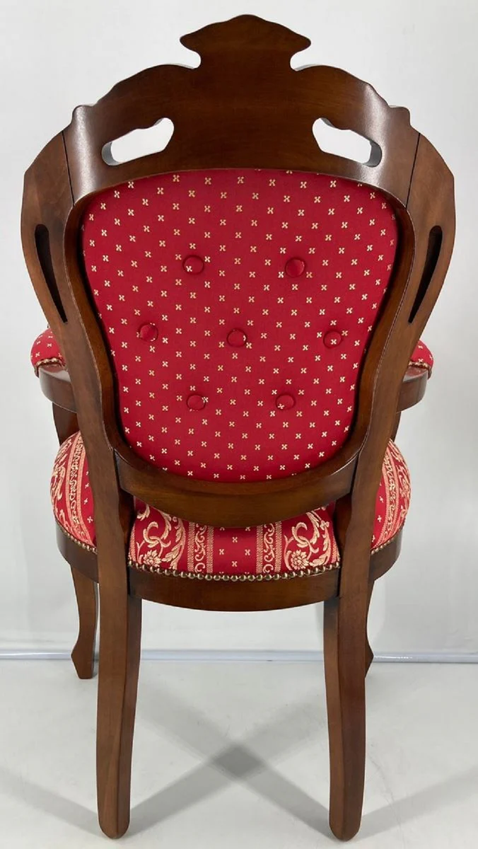 Luxus Barock Esszimmerstuhl mit Armlehnen Bordeauxrot / Gold / Braun - Prunkvoller Stuhl mit elegantem Muster - Barock Esszimmer Möbel - Luxus Qualität - Made in Italy