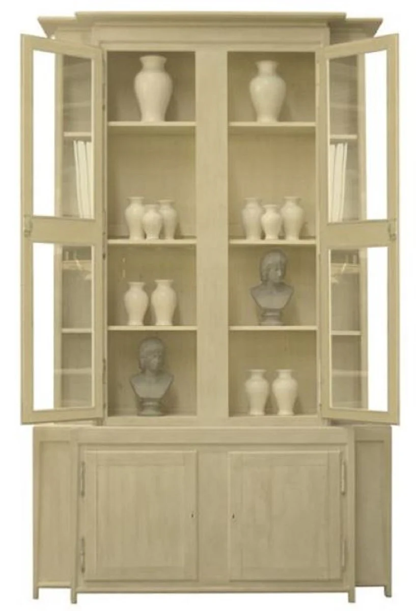 Luxus Landhausstil Vitrine Beige 180 x 45 x H. 270 cm - Handgefertigter Vitrinenschrank - Massivholz Küchenschrank - Landhausstil Möbel