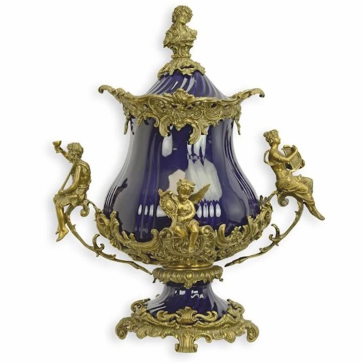 Barock Porzellan Schüssel Dunkelblau / Messing H. 52 cm - Barock Deko