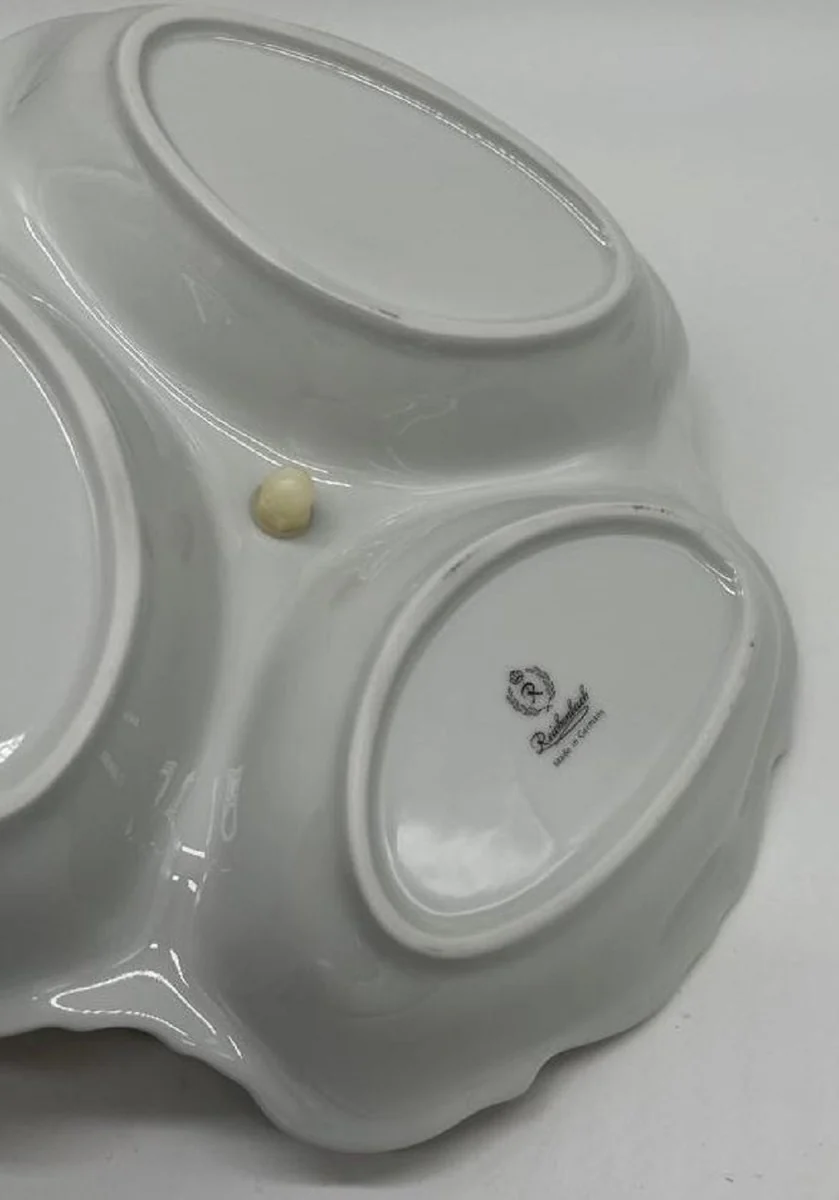 Luxus Barock Porzellan Servierschale mit Tragegriff Weiß / Mehrfarbig / Gold Ø 25 cm - Nuss & Gebäck Schale - Luxus Barock Accessoires - Reichenbach Porzellan - Made in Germany