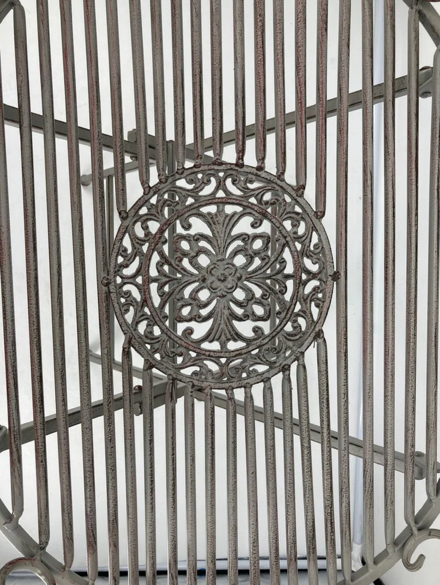 Jugendstil Gartentisch Antik Grau 62 x 49 x H. 70 cm - Nostalgischer Metall Tisch - Nostalgische Metall Garten & Terrassen Möbel