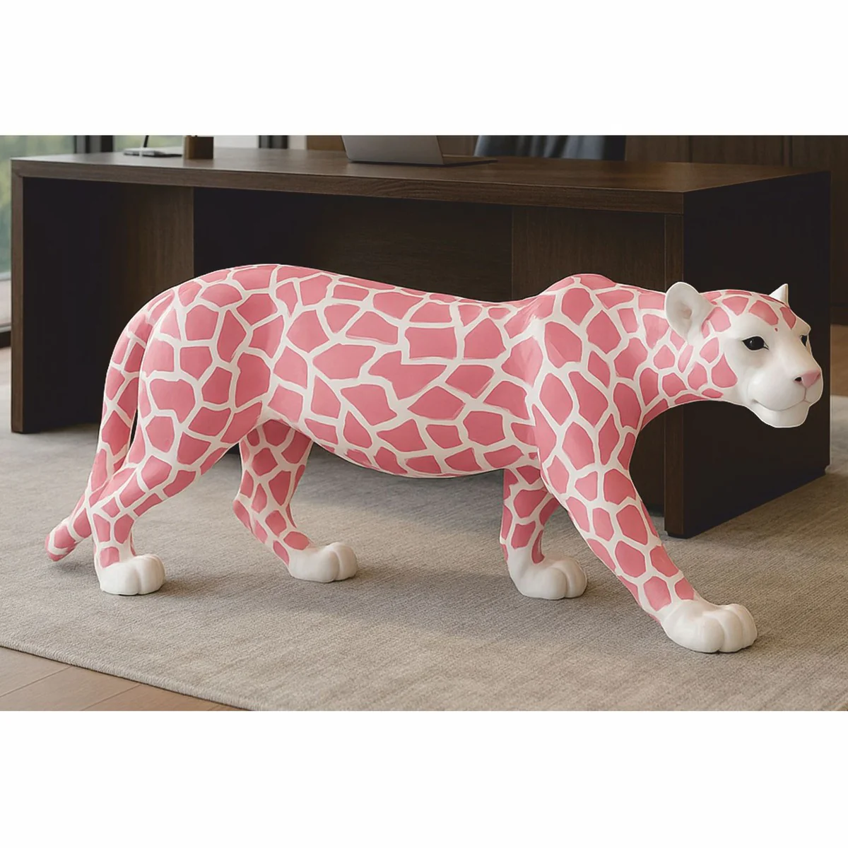 Deko Skulptur Panther Weiß / Rosa 160 x H. 72 cm - Deko Figur