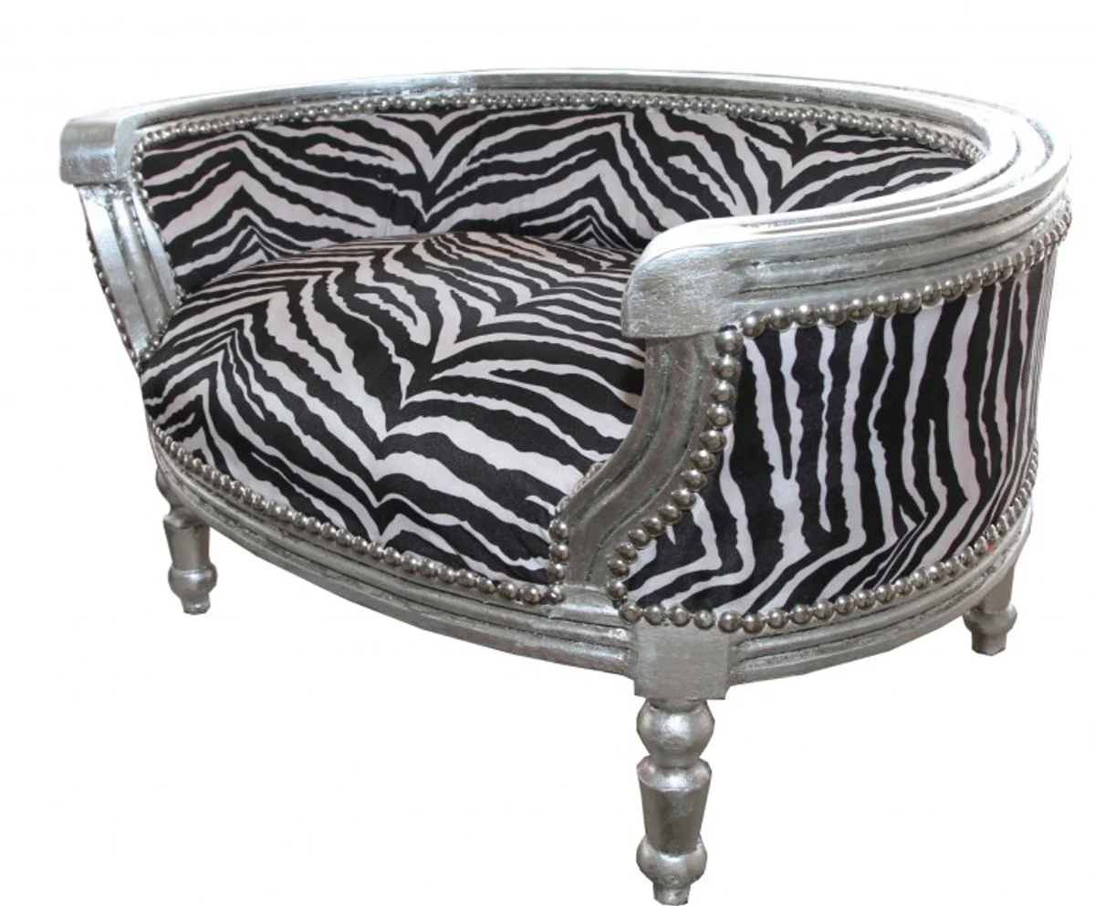 Barock Hunde & Katzen Sofa Zebra /Silber Hundebett & Katzenbett