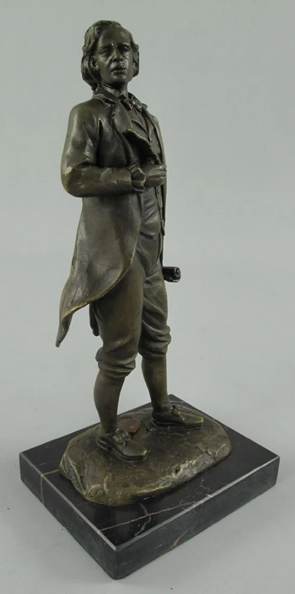 Luxus Jugendstil Bronze Skulptur Mozart Bronze / Schwarz 10 x 8 x H. 22 cm - Bronze Figur mit Marmorsockel - Dekofigur - Deko Accessoires