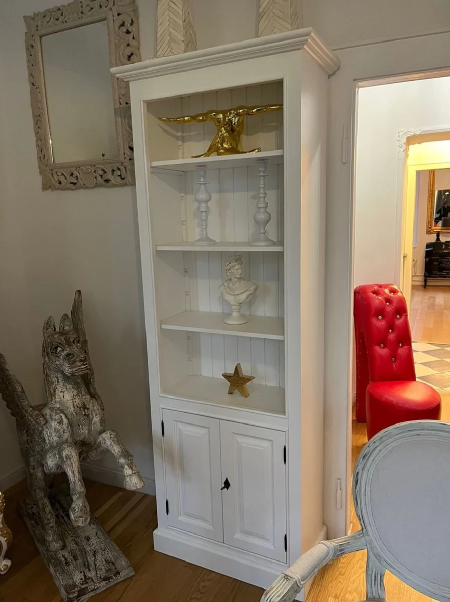 Landhausstil Massivholz Schrank Weiß 70 x 35 x H. 210 cm - Bücherschrank - Regalschrank - Wohnzimmerschrank - Büroschrank - Landhausstil Möbel - Landhausstil Einrichtung