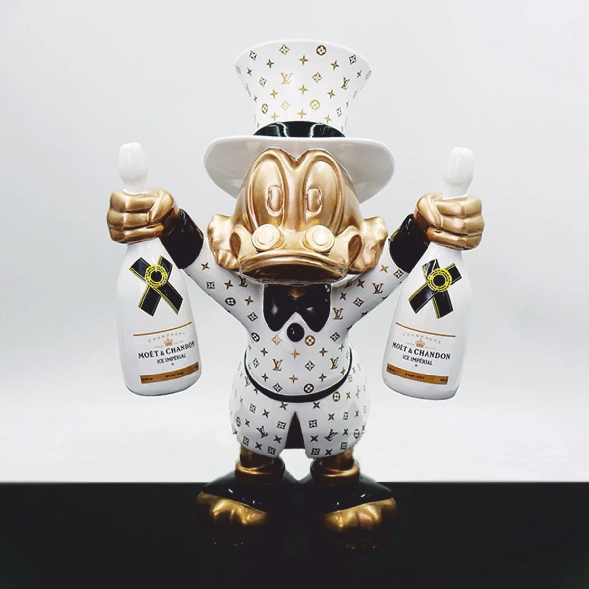 XXL Deko Skulptur Ente Weiß / Gold / Schwarz H. 170 cm - Große Deko Figur