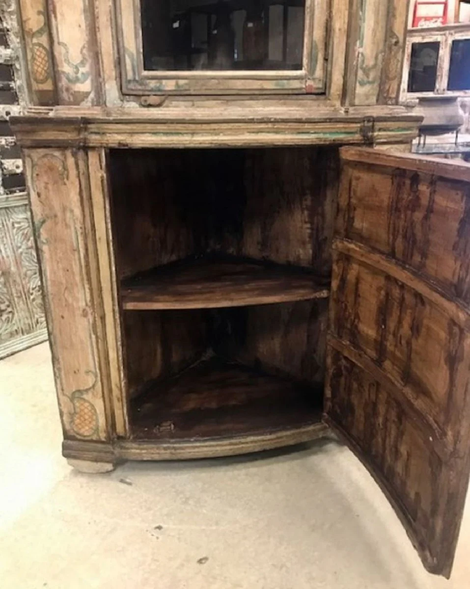 Landhausstil Eckschrank Vintage Handbemalt 95 x 65 x H. 200 cm - Massivholz Schrank mit 2 Türen - Küchenschrank - Landhausstil Möbel Schrank Ecke