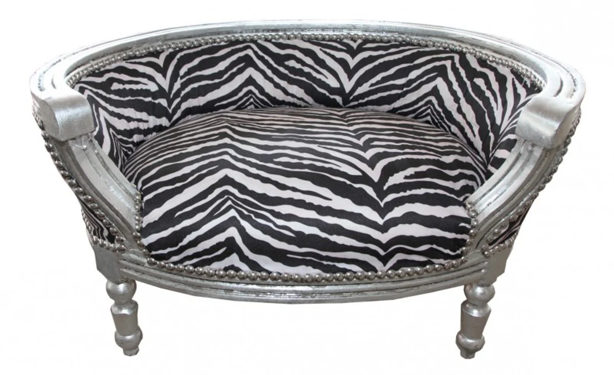Barock Hunde & Katzen Sofa Zebra /Silber Hundebett & Katzenbett