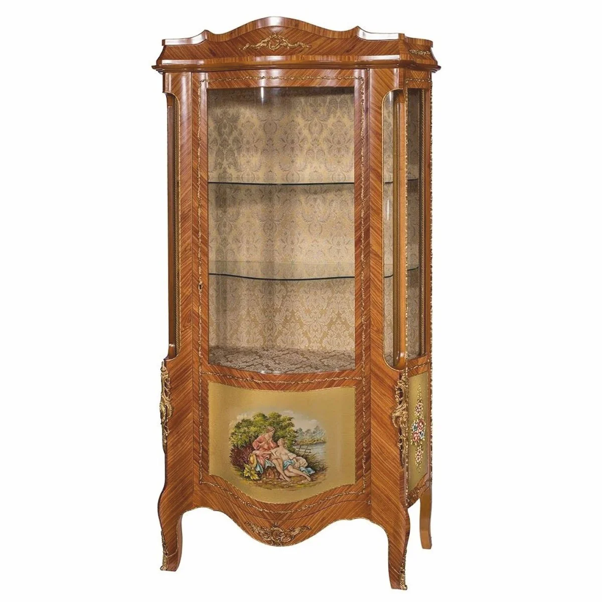 Luxus Barock Vitrine Braun / Gold / Messing H. 200 cm - Made in Italy