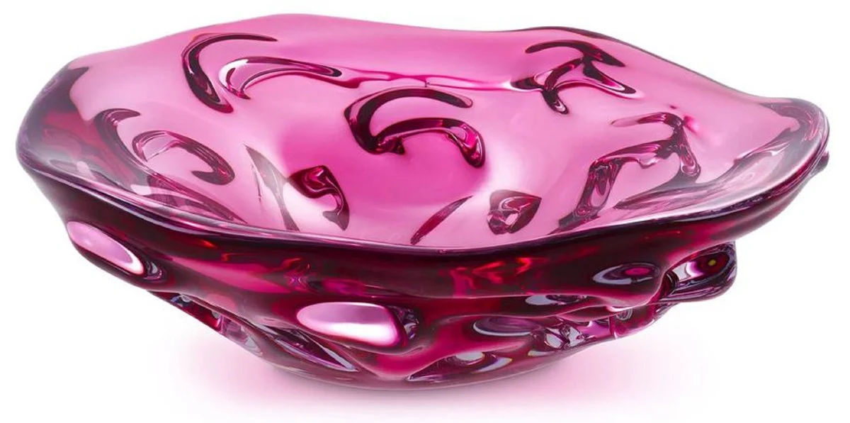 Luxus Glasschale Rosa Ø 27,5 x H. 7 cm - Mundgeblasene Deko Glas Obstschale - Glas Deko Accessoirs - Luxus Kollektion