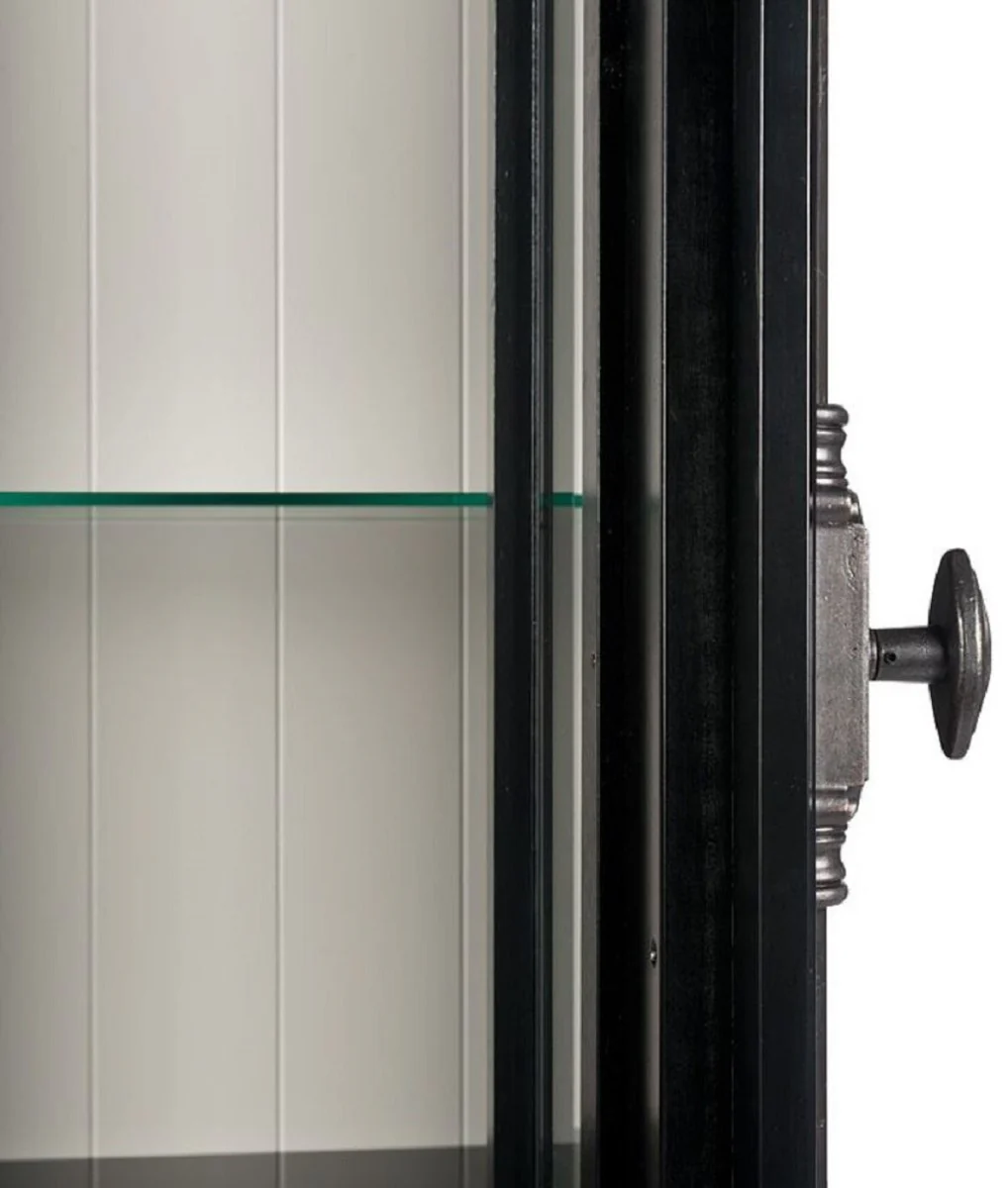 Landhausstil Vitrine Schwarz / Weiß 95 x 45 x H. 242 cm - Vitrinenschrank mit 2 Türen - Massivholz Schrank - Landhausstil Möbel