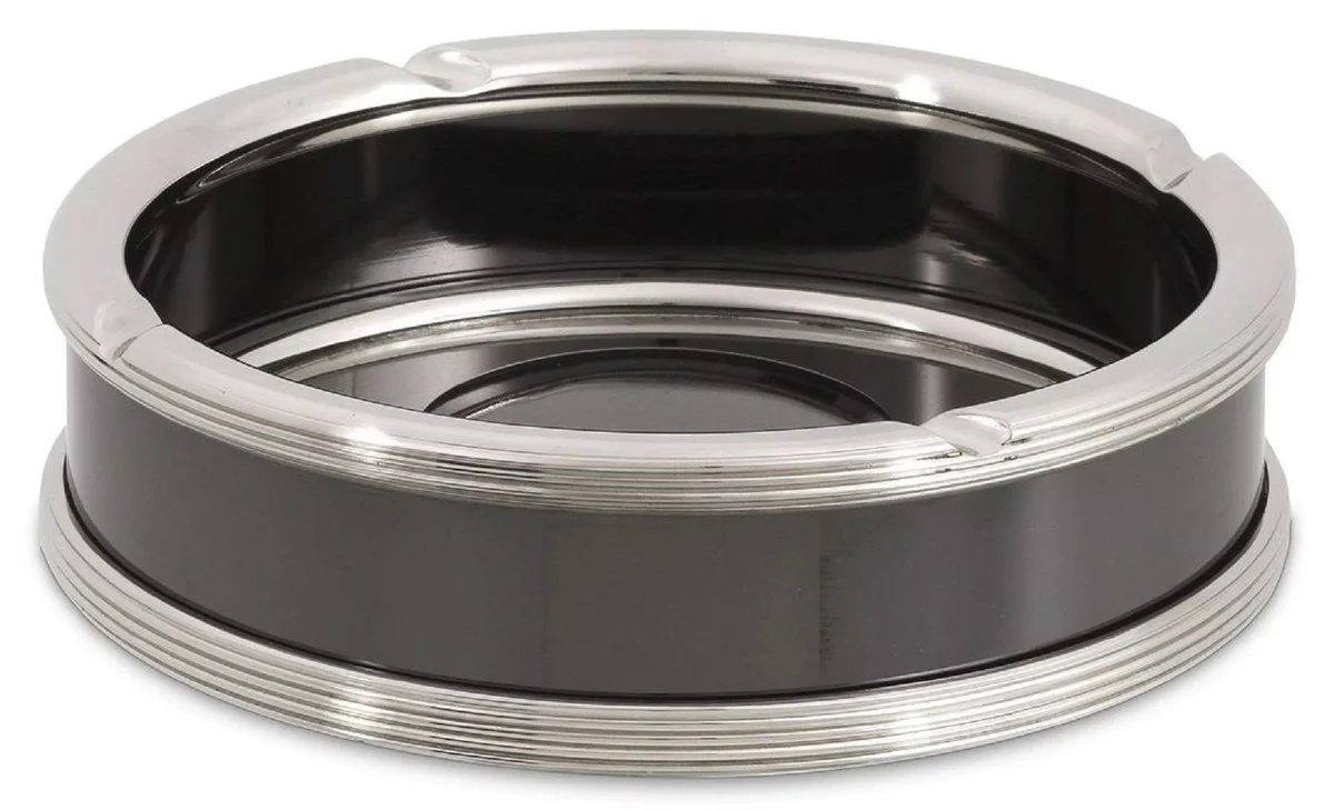 Luxus Aschenbecher Silber / Schwarz Ø 18 x H. 5 cm - Runder Messing Aschenbecher - Deko Accessoires - Luxus Qualität