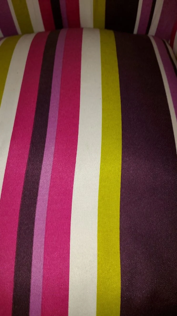 Barock Sessel mit Streifen Mehrfarbig / Silber - Handgefertigter Massivholz Wohnzimmer Sessel - Antik Stil Wohnzimmer Sessel - Barock Wohnzimmer Möbel - Ausstellungsstück!