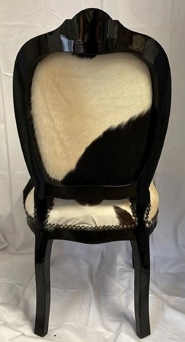 Barock Boulle Esszimmer Stuhl Weiß / Schwarz / Rot / Gold - Prunkvoller Stuhl mit edlem Fell - Esszimmer Möbel im Barockstil - Barock Interior - Barock Boulle Möbel