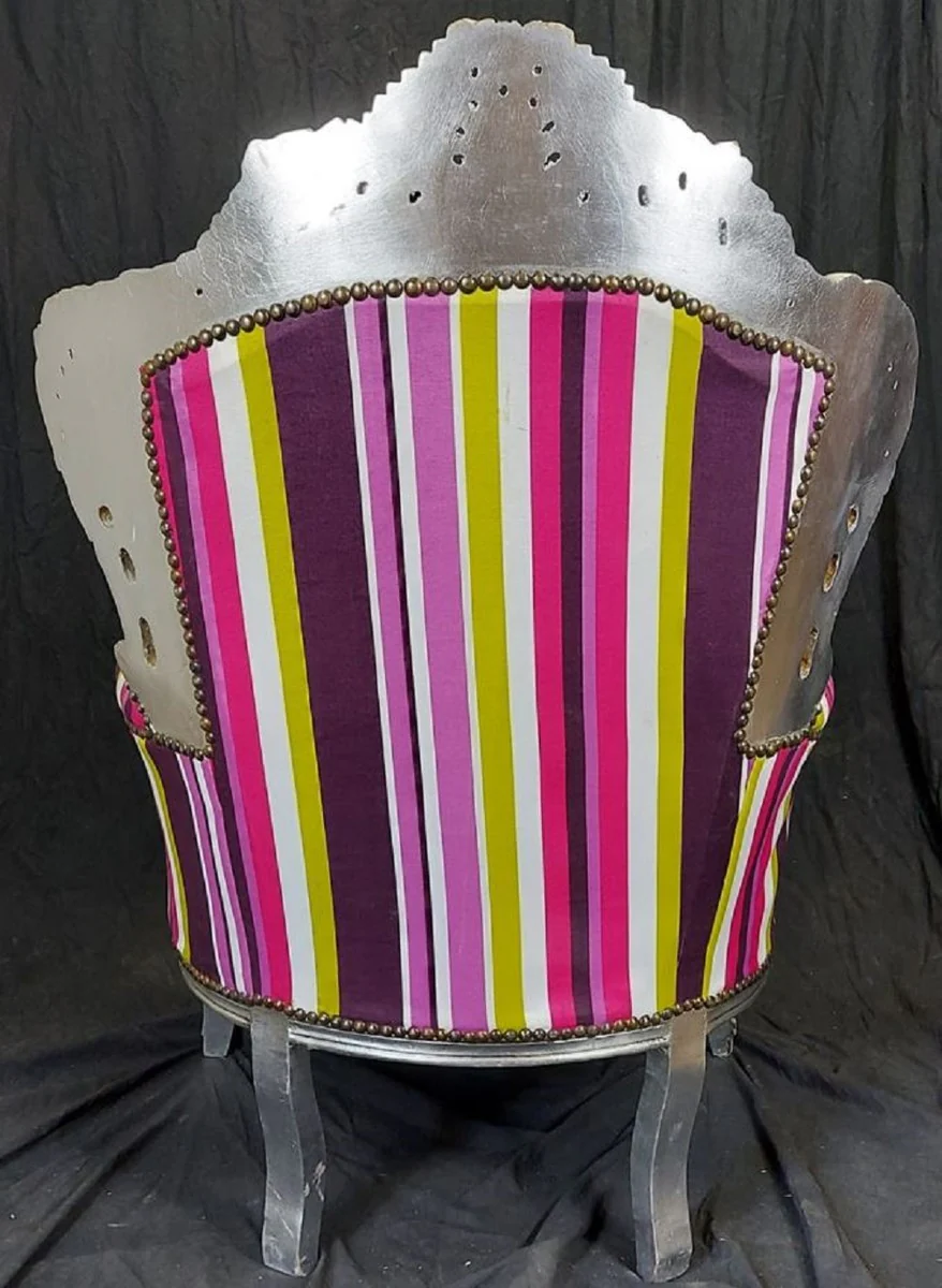 Barock Sessel mit Streifen Mehrfarbig / Silber - Handgefertigter Massivholz Wohnzimmer Sessel - Antik Stil Wohnzimmer Sessel - Barock Wohnzimmer Möbel - Ausstellungsstück!