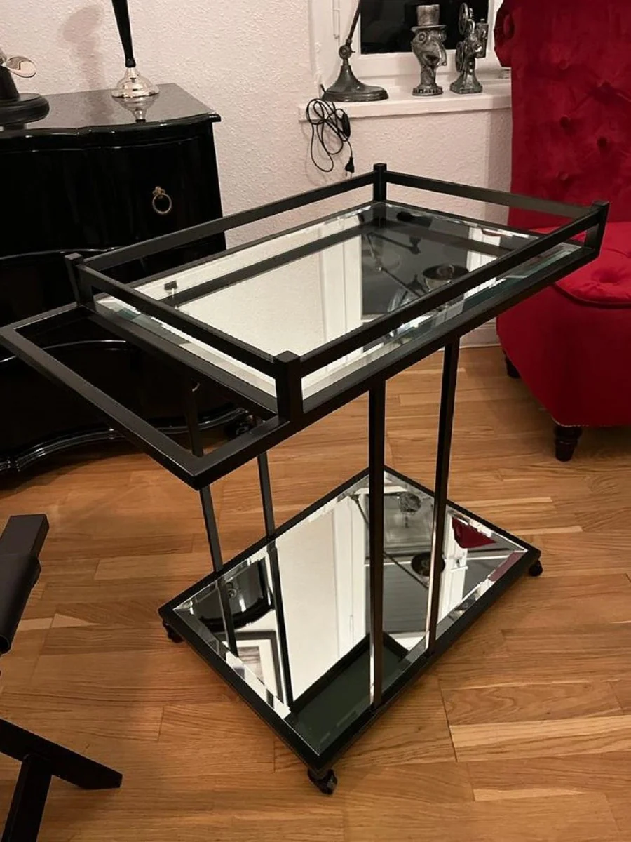 Luxus Servierwagen Schwarz 78 x 46 x H. 79 cm - Hotel Restaurant Gastronomie Trolley - Luxus Hotel Restaurant Gastronomie Accessoires - Luxus Möbel