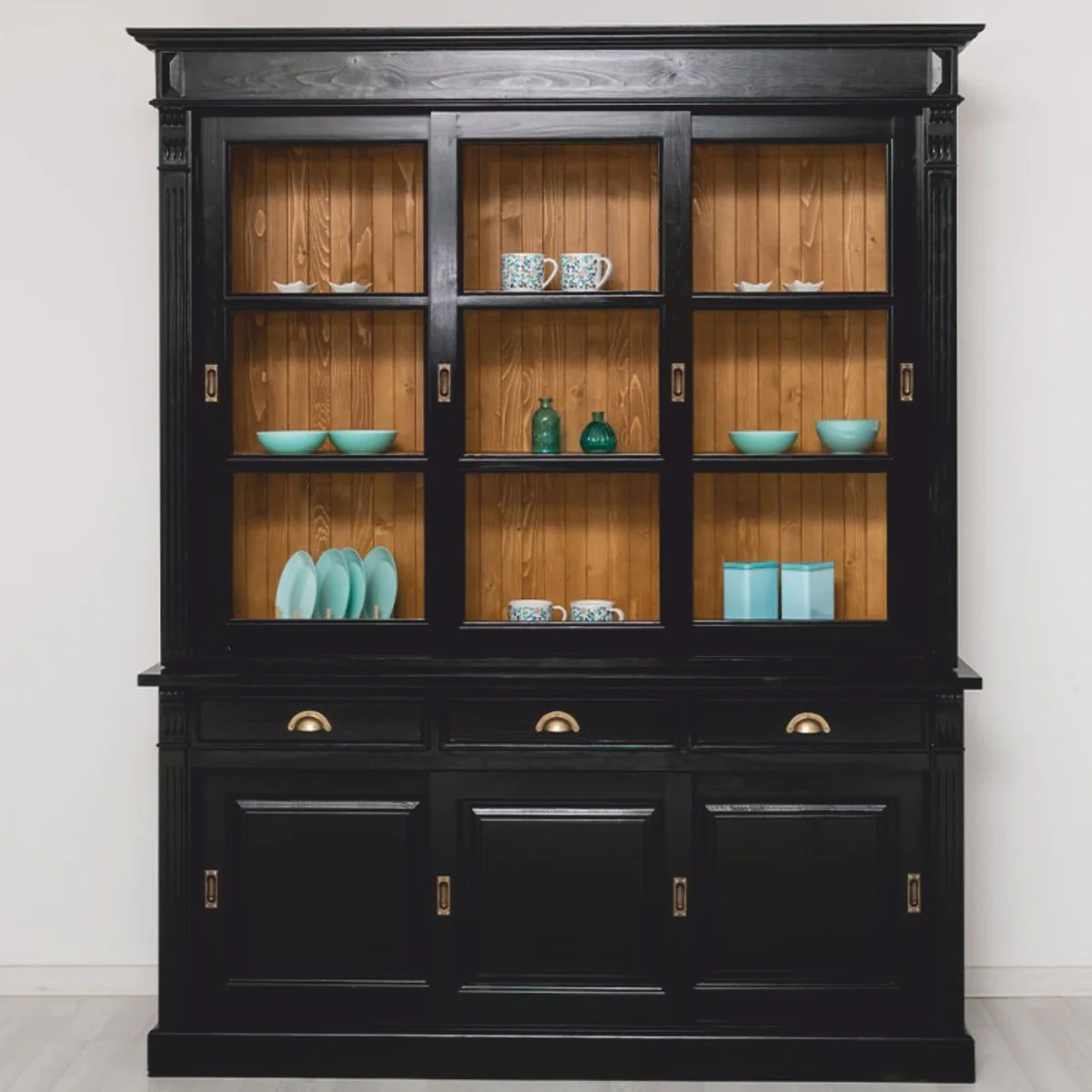 Landhausstil Esszimmer Schrank Schwarz / Braun 180 x 51 x H. 220 cm