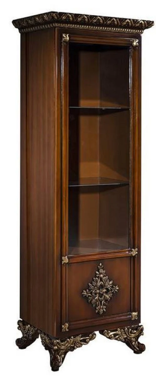 Luxus Barock Vitrine Braun / Gold - Handgefertigter Massivholz Vitrinenschrank - Barock Wohnzimmer Möbel