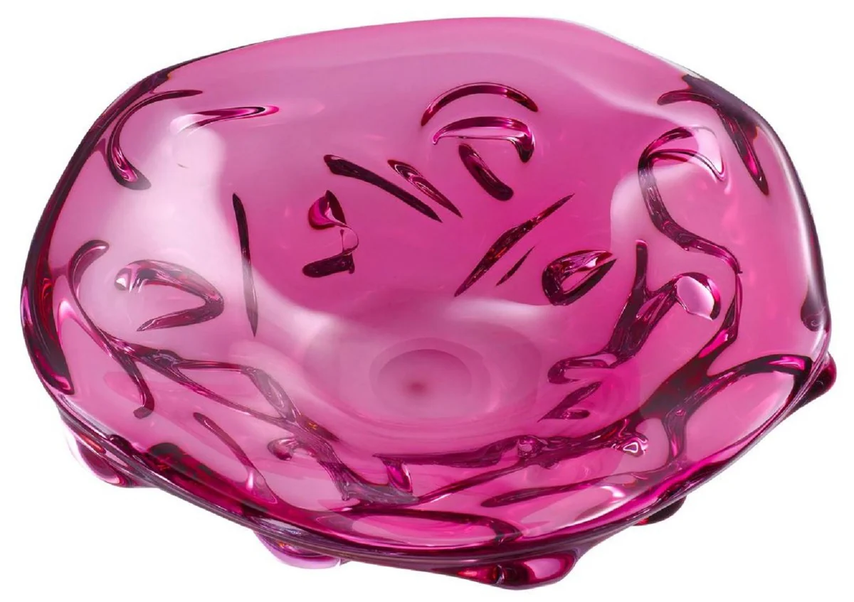 Luxus Glasschale Rosa Ø 27,5 x H. 7 cm - Mundgeblasene Deko Glas Obstschale - Glas Deko Accessoirs - Luxus Kollektion
