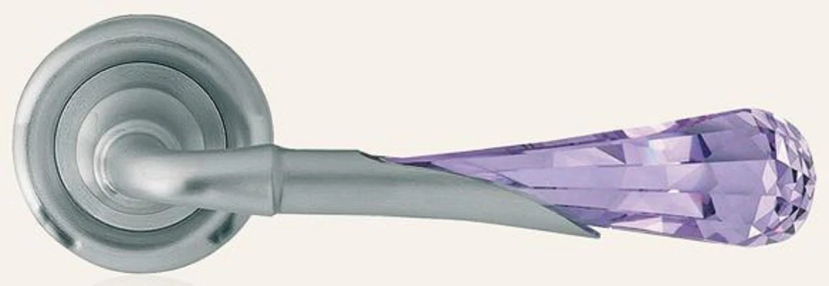 Luxus Türklinken Set Grau / Lila 15 x H. 5 cm - Edle Messing Türgriffe mit Swarovski Kristallglas - Luxus Qualität