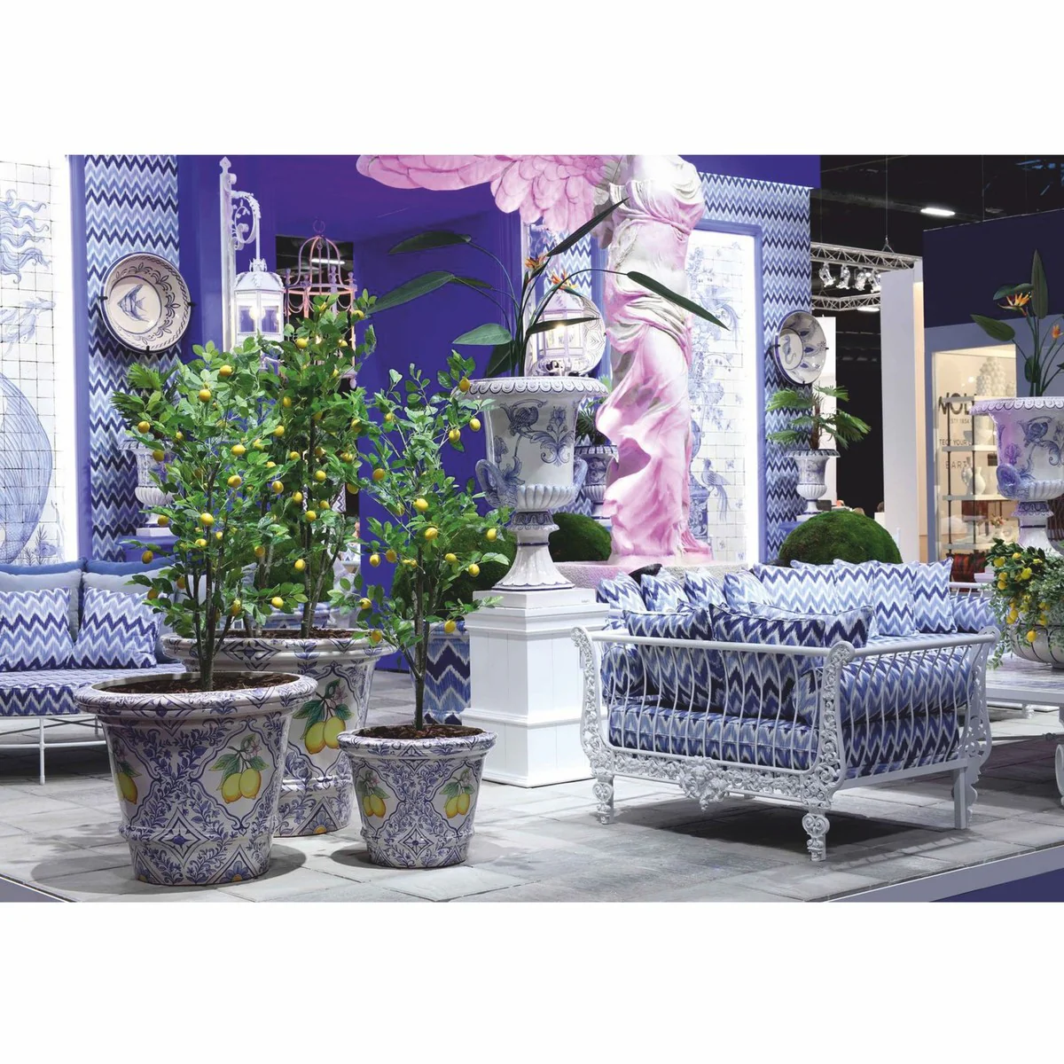 Luxus Blumentopf Blau / Weiß / Bunt Ø 80 x H. 63 cm - Garten Deko