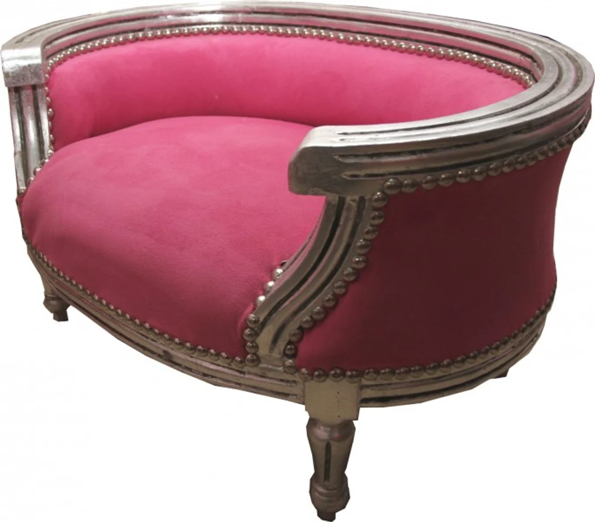 Barock Hunde & Katzen Sofa Rosa/Silber - Hundesessel Sitz Hundebett Katzenbett Hund Katze Möbel