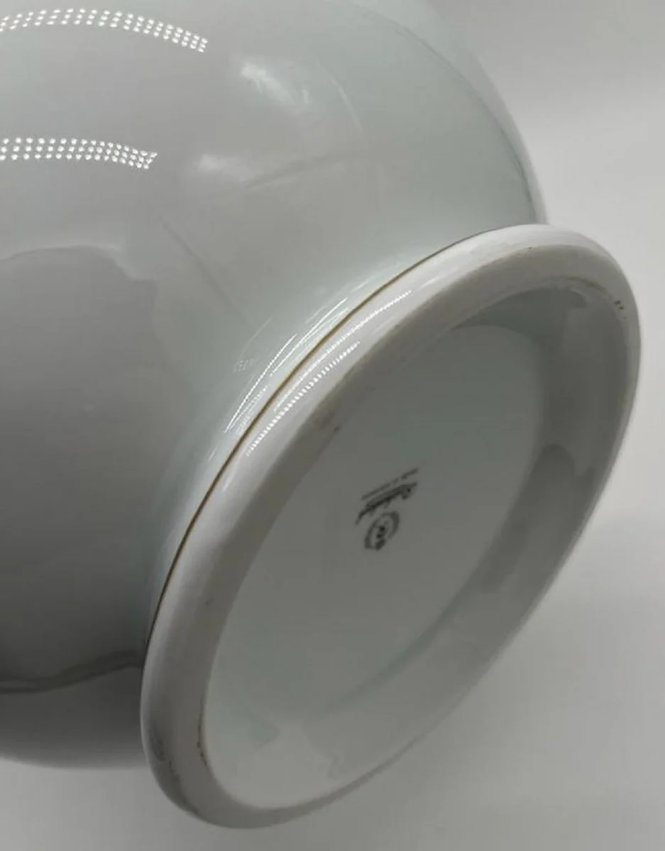 Luxus Barock Porzellan Vase Weiß / Dunkelblau / Gold H. 23 cm - Runde Blumenvase im Barockstil - Luxus Barock Accessoires - Reichenbach Porzellan - Luxus Qualität - Made in Germany