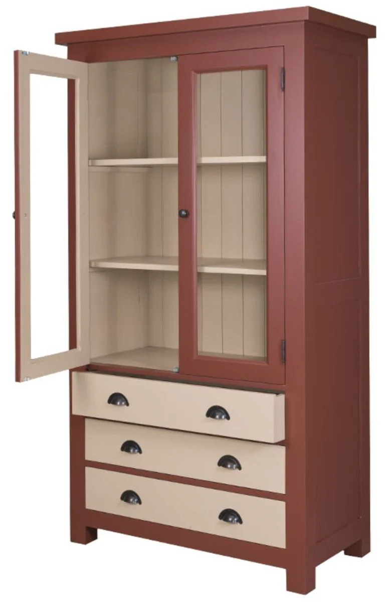 Landhausstil Küchenschrank Rotbraun / Creme 100 x 50 x H. 180 cm - Landhausstil Küchenmöbel
