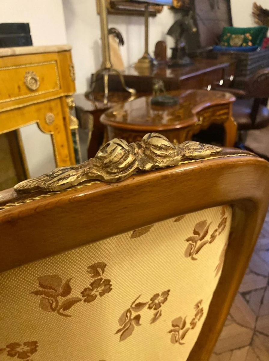 Luxus Barock Esszimmer Stuhl Gold Muster / Braun / Antik Messing - Handgefertigter Massivholz Stuhl mit Löwenfüßen - Barockstil Küchenstuhl - Esszimmer Möbel im Barockstil