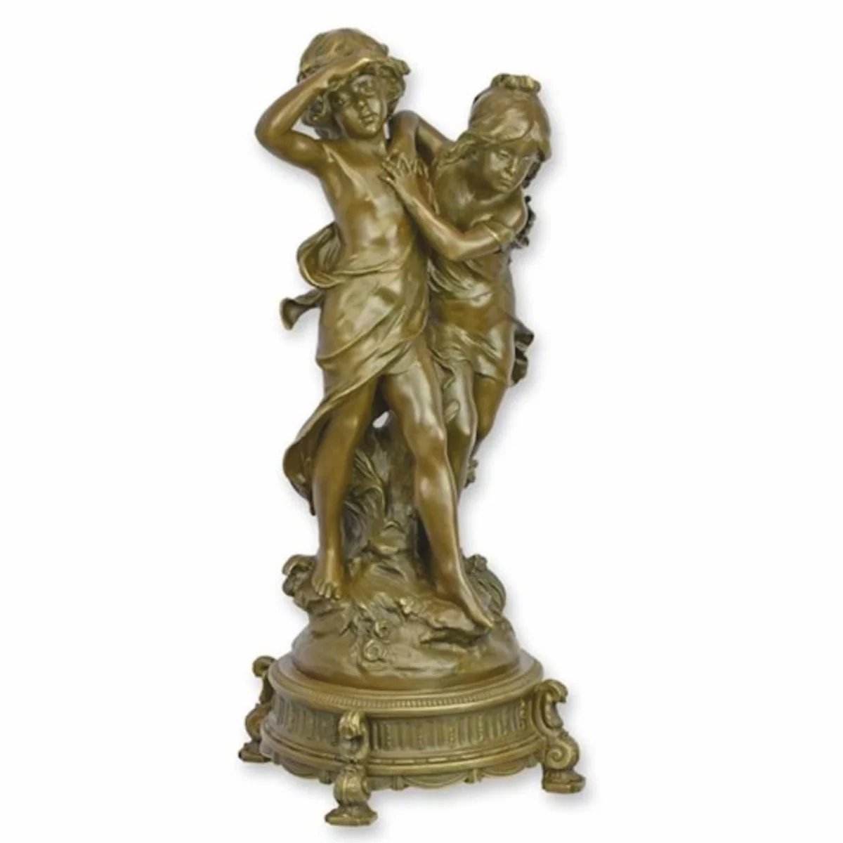 Jugendstil Bronze Deko Figur Junge und Mädchen H. 58 cm