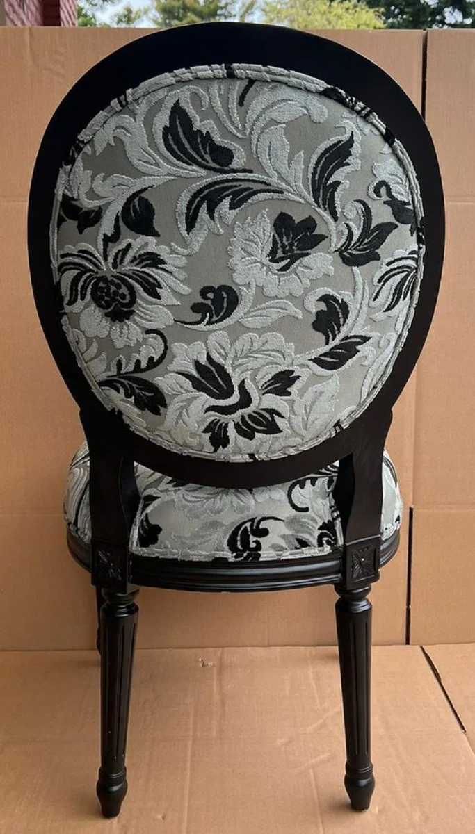 Luxus Barock Esszimmer Stuhl Grau / Schwarz - Handgefertigter Antik Stil Stuhl mit elegantem Muster - Esszimmer Möbel im Barockstil - Barock Möbel - Barock Einrichtung
