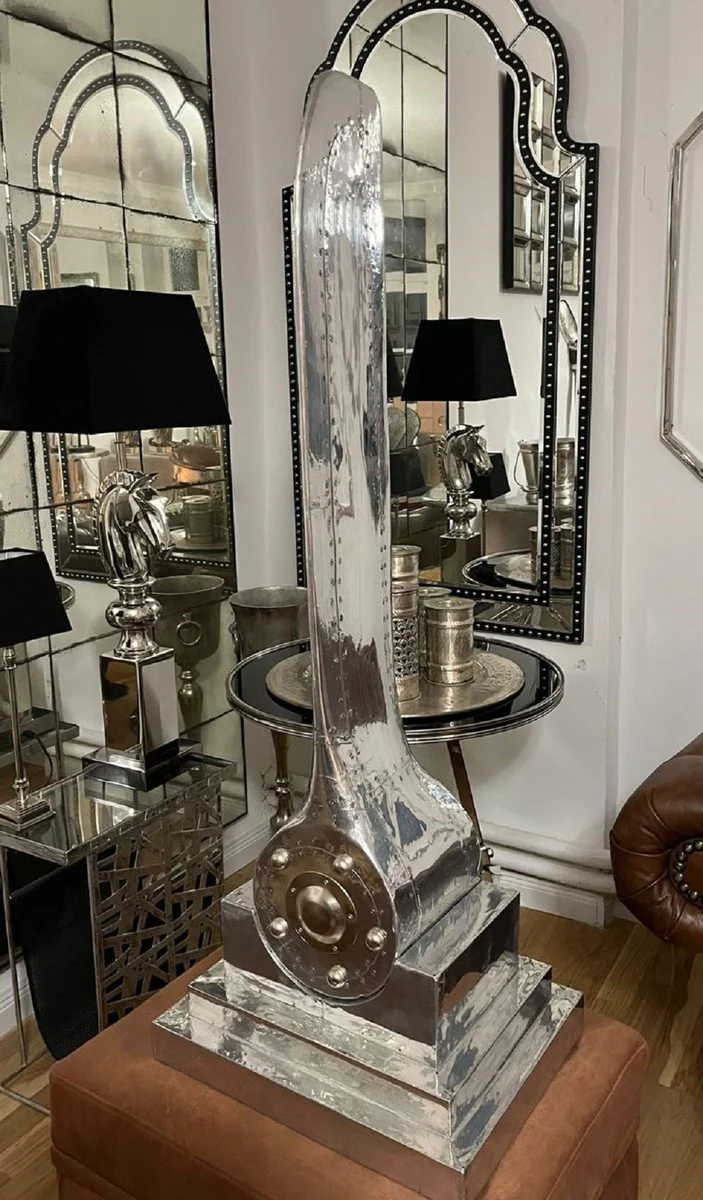 Luxus Aluminium Deko Flugzeug Flügel Silber 43 x 33 x H. 114 cm - Wohnzimmer Deko - Aluminium Deko Accessoires