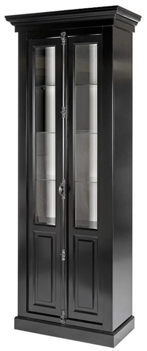 Landhausstil Vitrine Schwarz / Weiß 95 x 45 x H. 242 cm - Vitrinenschrank mit 2 Türen - Massivholz Schrank - Landhausstil Möbel