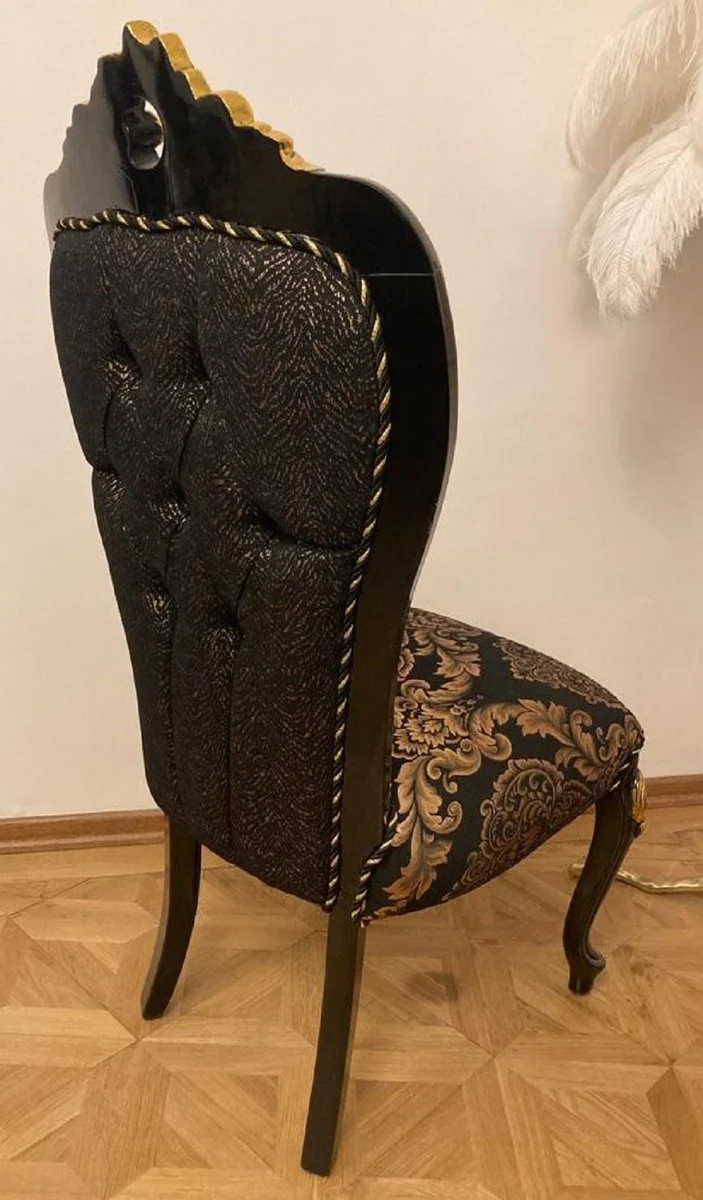 Luxus Barock Esszimmer Stuhl mit elegantem Muster Schwarz / Gold - Esszimmer Möbel im Barockstil - Luxus Möbel im Barockstil - Barock Interior - Barock Möbel - Edel & Prunkvoll