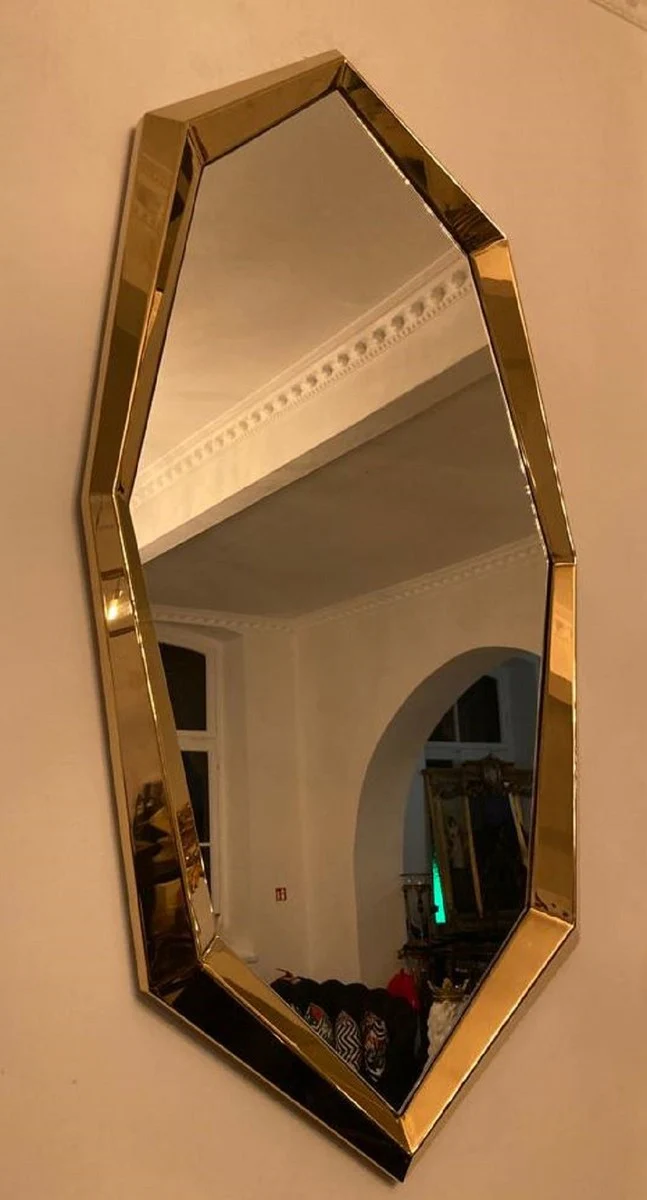 Luxus Designer Spiegel Gold 81 x H. 157 cm - Achteckiger Metall Wandspiegel - Garderoben Spiegel - Wohnzimmer Spiegel - Luxus Designer Möbel - Luxus Interior