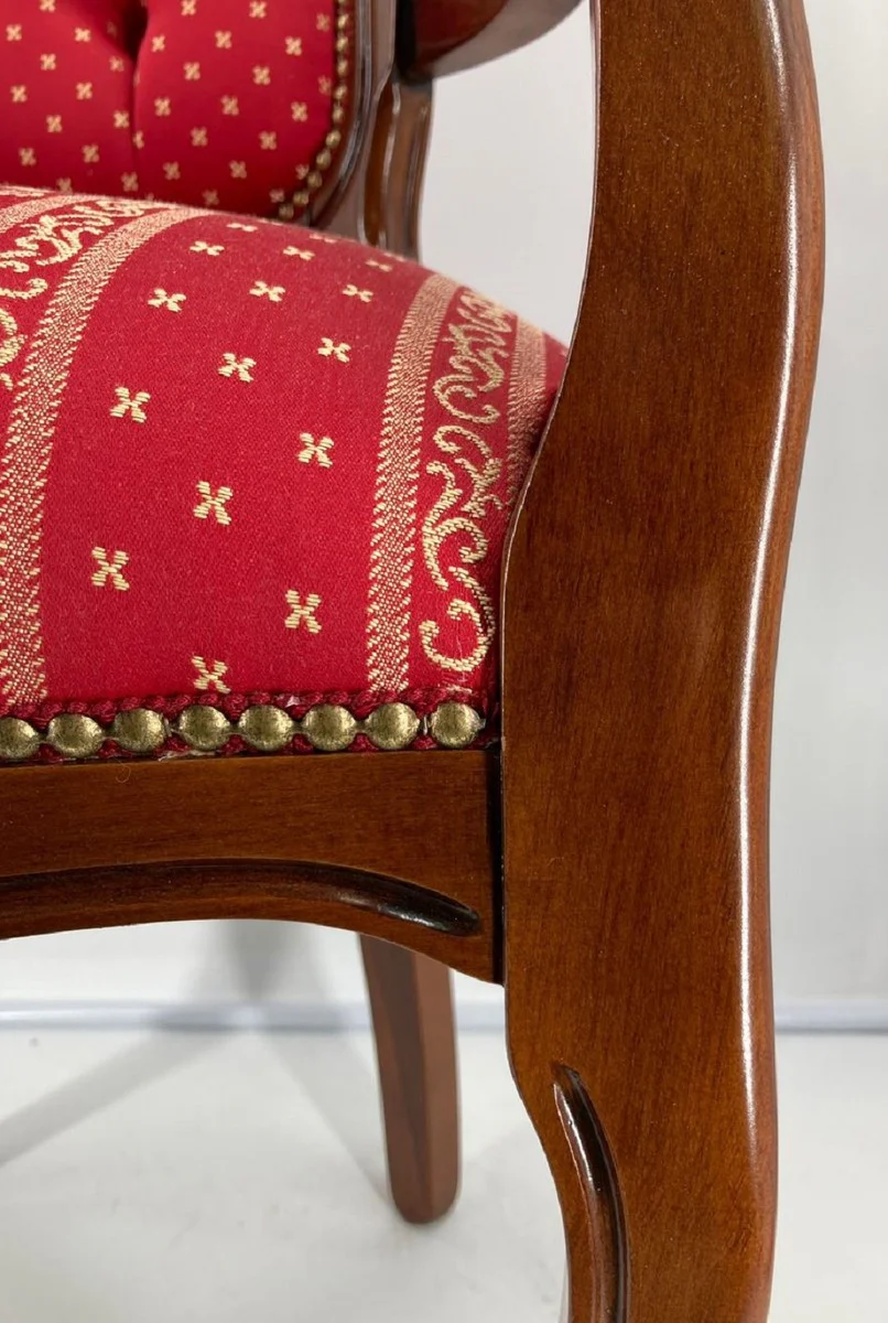 Luxus Barock Esszimmerstuhl mit Armlehnen Bordeauxrot / Gold / Braun - Prunkvoller Stuhl mit elegantem Muster - Barock Esszimmer Möbel - Luxus Qualität - Made in Italy