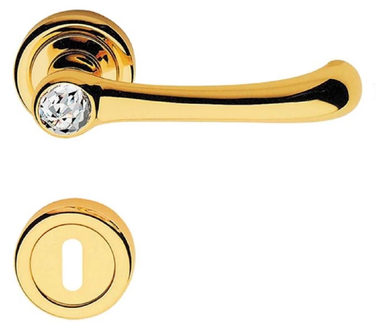 Luxus Türgriff Set mit Swarovski Kristallglas Gold 14,5 x H. 5 cm - Moderne Türklinken mit Rosetten - Luxus Qualität - Made in Italy