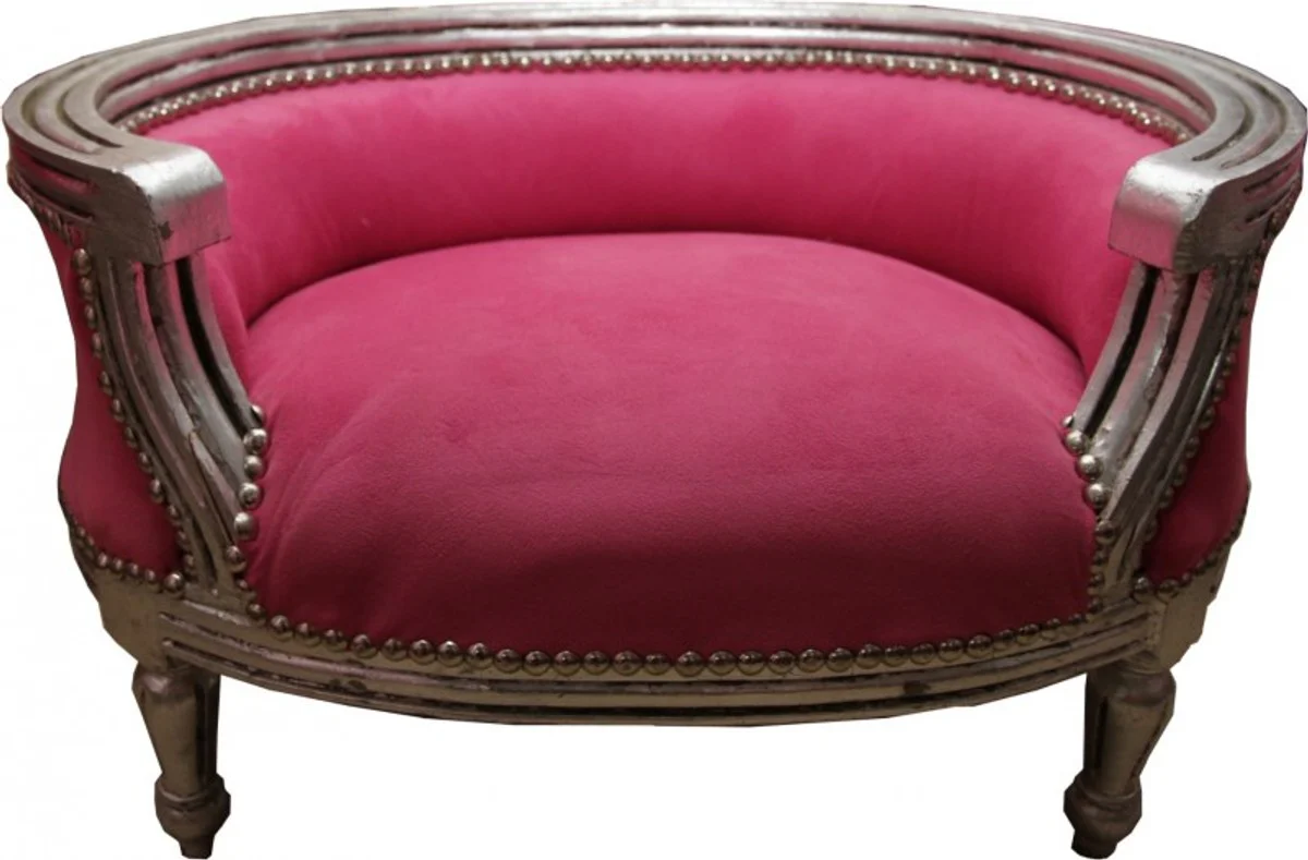 Barock Hunde & Katzen Sofa Rosa/Silber - Hundesessel Sitz Hundebett Katzenbett Hund Katze Möbel