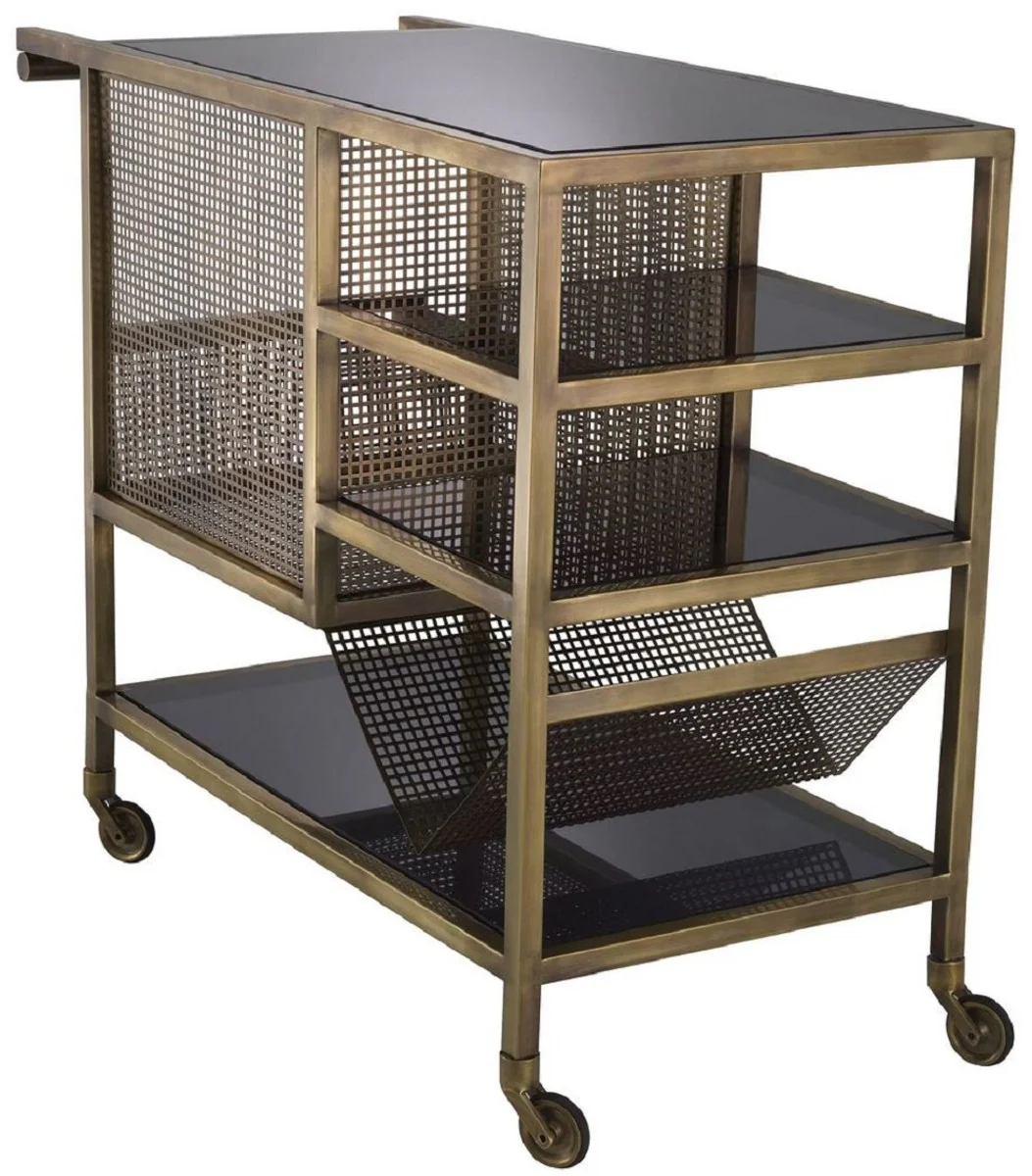 Luxus Servierwagen Vintage Messing / Grau 85 x 40 x H. 71 cm - Hotel Restaurant Gastronomie Trolley - Luxus Hotel Restaurant Gastronomie Accessoires - Luxus Möbel