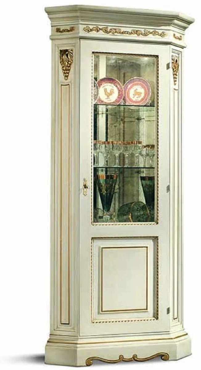 Luxus Barock Eckvitrine Weiß / Gold - Barock Möbel - Made in Italy