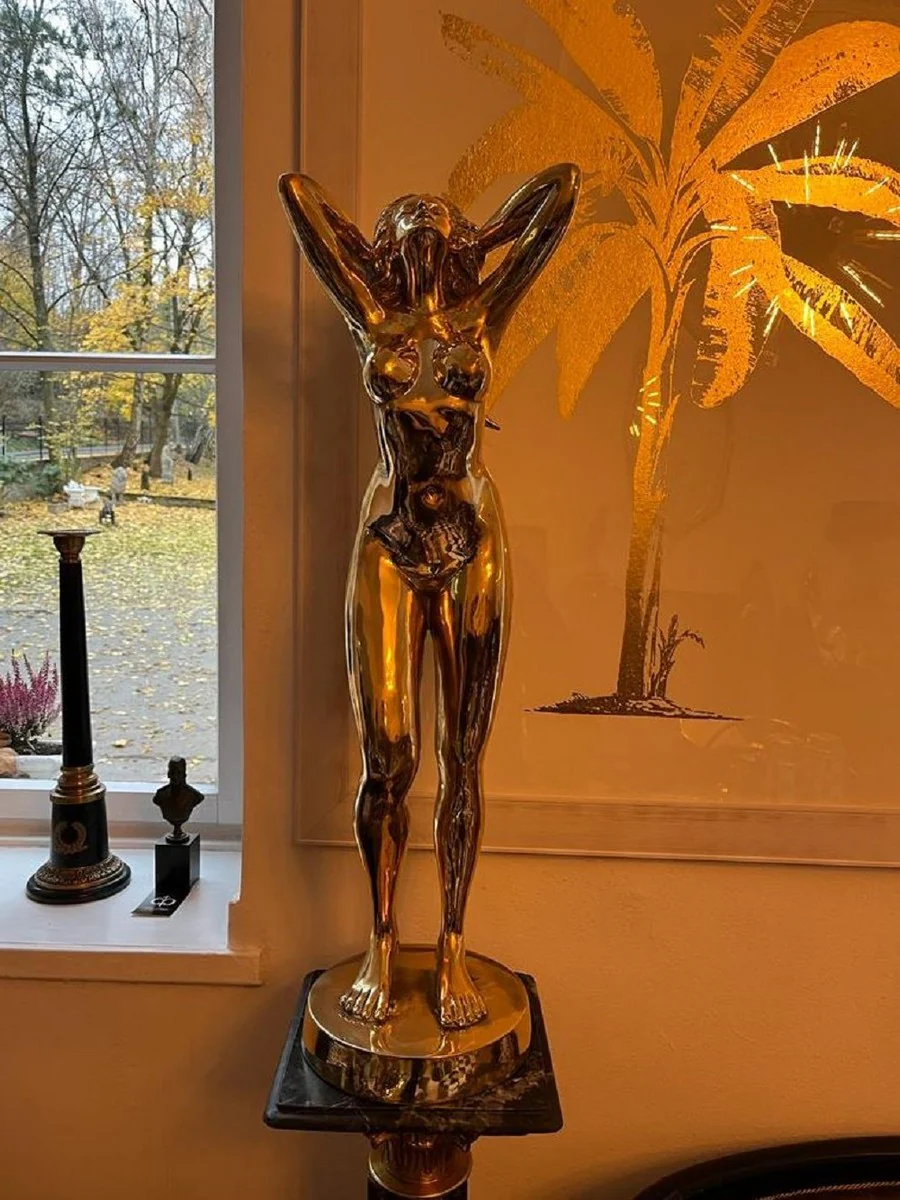 Luxus Bronze Deko Skulptur Frau Gold 40 x 30 x H. 100 cm - Große Bronze Skulptur - Große Bronze Figur - XXL Bronze Figur - XXL Bronze Skulptur - Luxus XXL Deko Accessoires
