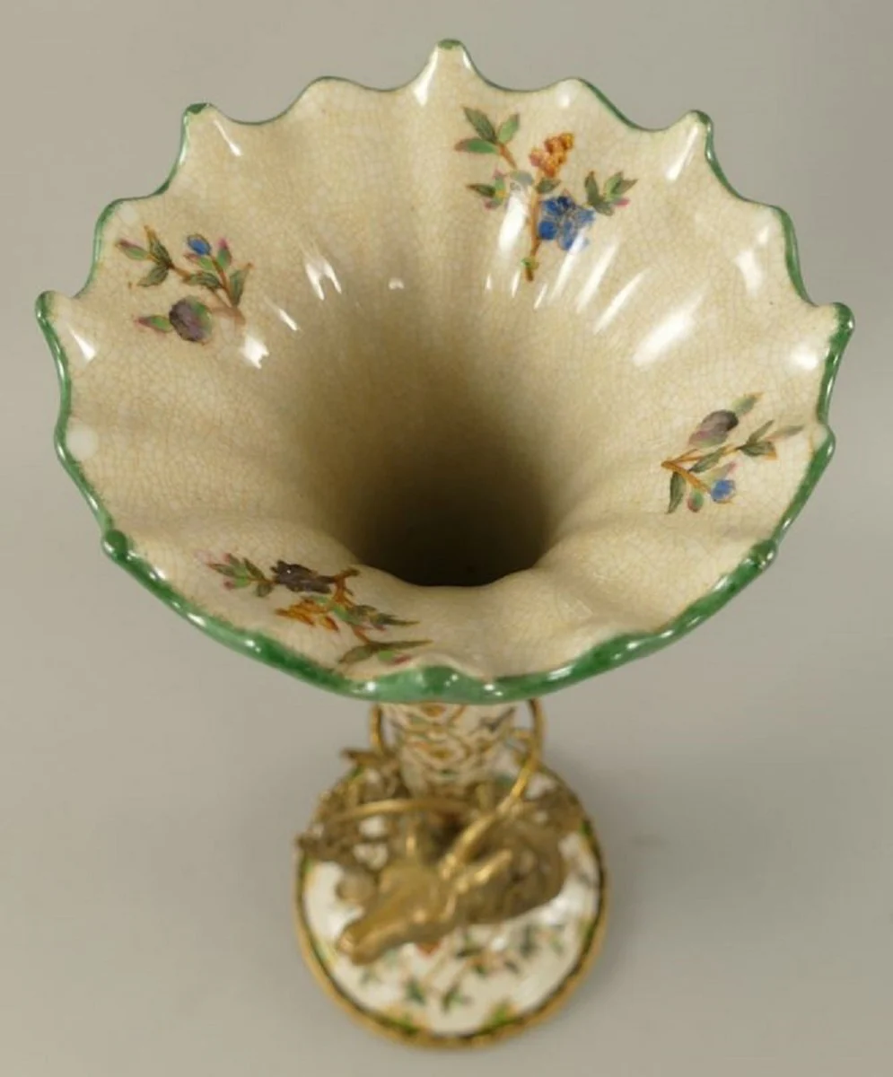 Jugendstil Porzellan Vasen Set Creme / Mehrfarbig / Messing Ø 12 x H. 34 cm - Barock & Jugendstil Deko Accessoires