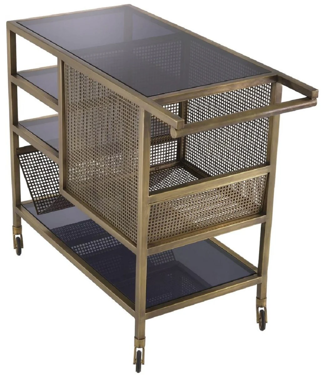 Luxus Servierwagen Vintage Messing / Grau 85 x 40 x H. 71 cm - Hotel Restaurant Gastronomie Trolley - Luxus Hotel Restaurant Gastronomie Accessoires - Luxus Möbel
